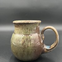 Wood fired Large Irridescent Blue-Green Mug - handmade