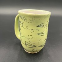 Handmade Green Paper Airplane Ceramic Mug
