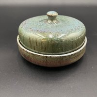 Handmade Wood fired Blue-Green Ceramic Butter Dish