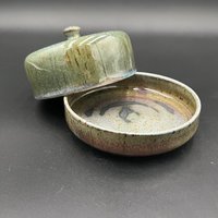 Handmade Wood fired Blue-Green Ceramic Butter Dish