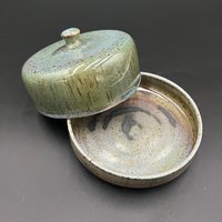 Handmade Wood fired Blue-Green Ceramic Butter Dish