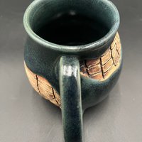 Handmade Ceramic Blue Mug with Carved Bricks - inspired by Diagon Alley