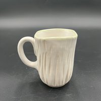 Small Carved Handmade Ceramic White Mug - great for espresso