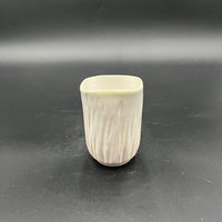 Small Carved Handmade Ceramic White Mug - great for espresso