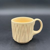 Small Carved Handmade Ceramic Yellow Mug - great for espresso