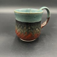 Handmade Ceramic Dragon Scale Inspired Earthy Blue and Red Mug