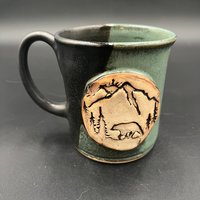 Handmade Ceramic Outdoor Inspired Earthy Green and Black Mug