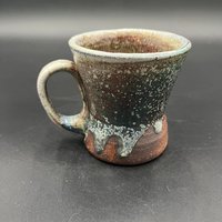Wood fired Irridescent Blue-Green Mug - handmade