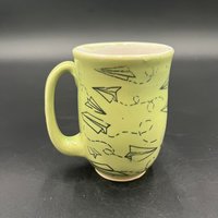 Handmade Green Paper Airplane Ceramic Mug