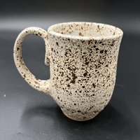 Handmade Carved Beige Speckled Ceramic Mug