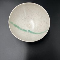 Handmade White and Green Speckled Ceramic Bowl