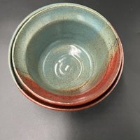 Handmade Earthy Blue-Green and Red Speckled Ceramic Stacking Bowl Set