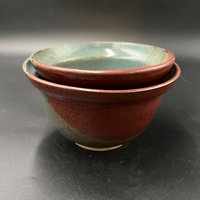 Handmade Earthy Blue-Green and Red Speckled Ceramic Stacking Bowl Set