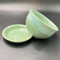 Handmade Agave Green Ceramic Bowl Set