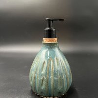 Handmade Ceramic Sea Green Carved Soap Dispenser