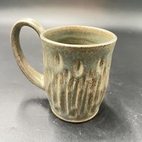 Handmade Carved Smokey Gray Ceramic Mug