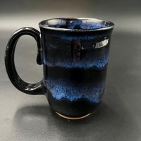 Handmade Black and Blue Ceramic “Huzzah” Mug