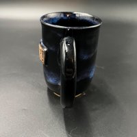 Handmade Black and Blue Ceramic “Huzzah” Mug