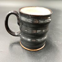 Handmade Carved Glittery Black and Copper Ceramic Mug