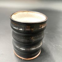 Handmade Carved Glittery Black and Copper Ceramic Mug