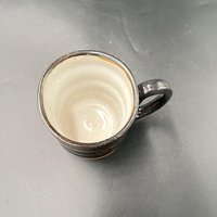 Handmade Carved Glittery Black and Copper Ceramic Mug