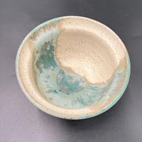 Handmade Green and White Speckled Ceramic Ramen Bowl