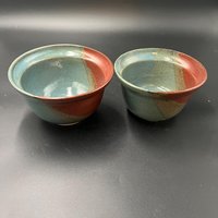Handmade Earthy Blue-Green and Red Speckled Ceramic Stacking Bowl Set