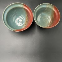Handmade Earthy Blue-Green and Red Speckled Ceramic Stacking Bowl Set