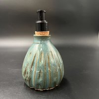 Handmade Ceramic Sea Green Carved Soap Dispenser