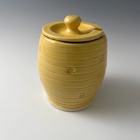 Handmade Ceramic Honey Jar - vibrant yellow with a bee design