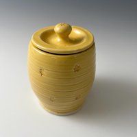 Handmade Ceramic Honey Jar - vibrant yellow with a bee design