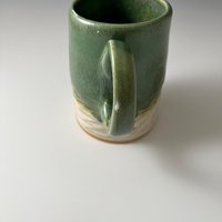 Large Handmade Ceramic Green and White Carved Mug