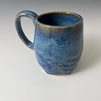 Handmade Ceramic Blue Carved Mug