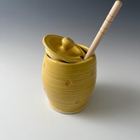 Handmade Ceramic Honey Jar - vibrant yellow with a bee design