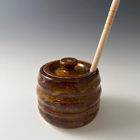 Handmade Ceramic Honey Jar - golden brown