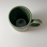 Large Handmade Ceramic Green and White Carved Mug