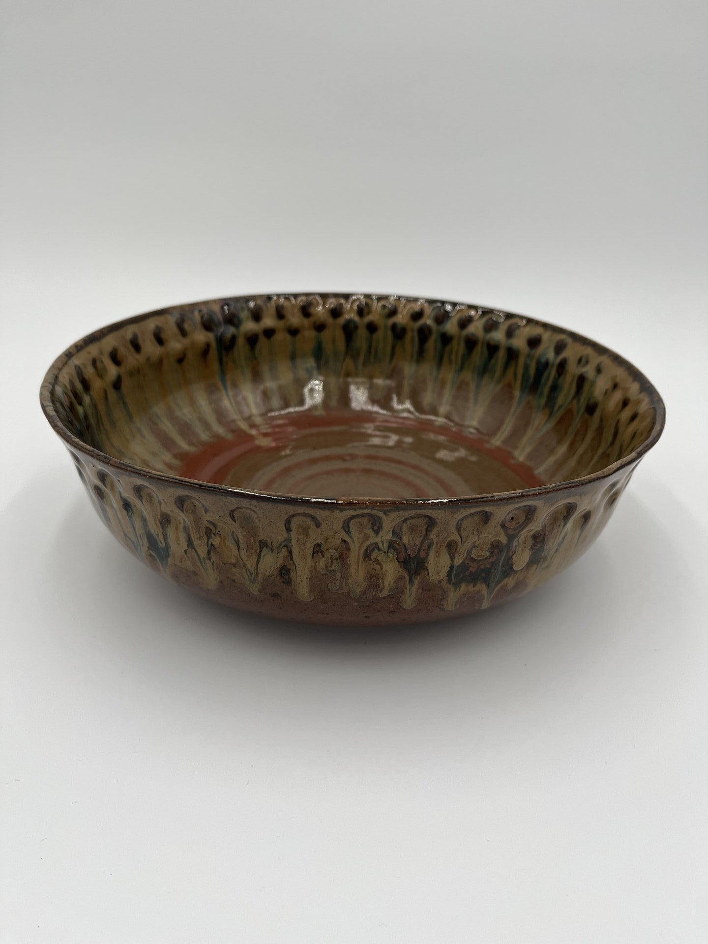 Large Handmade Earthy Red and Honey Ceramic Bowl