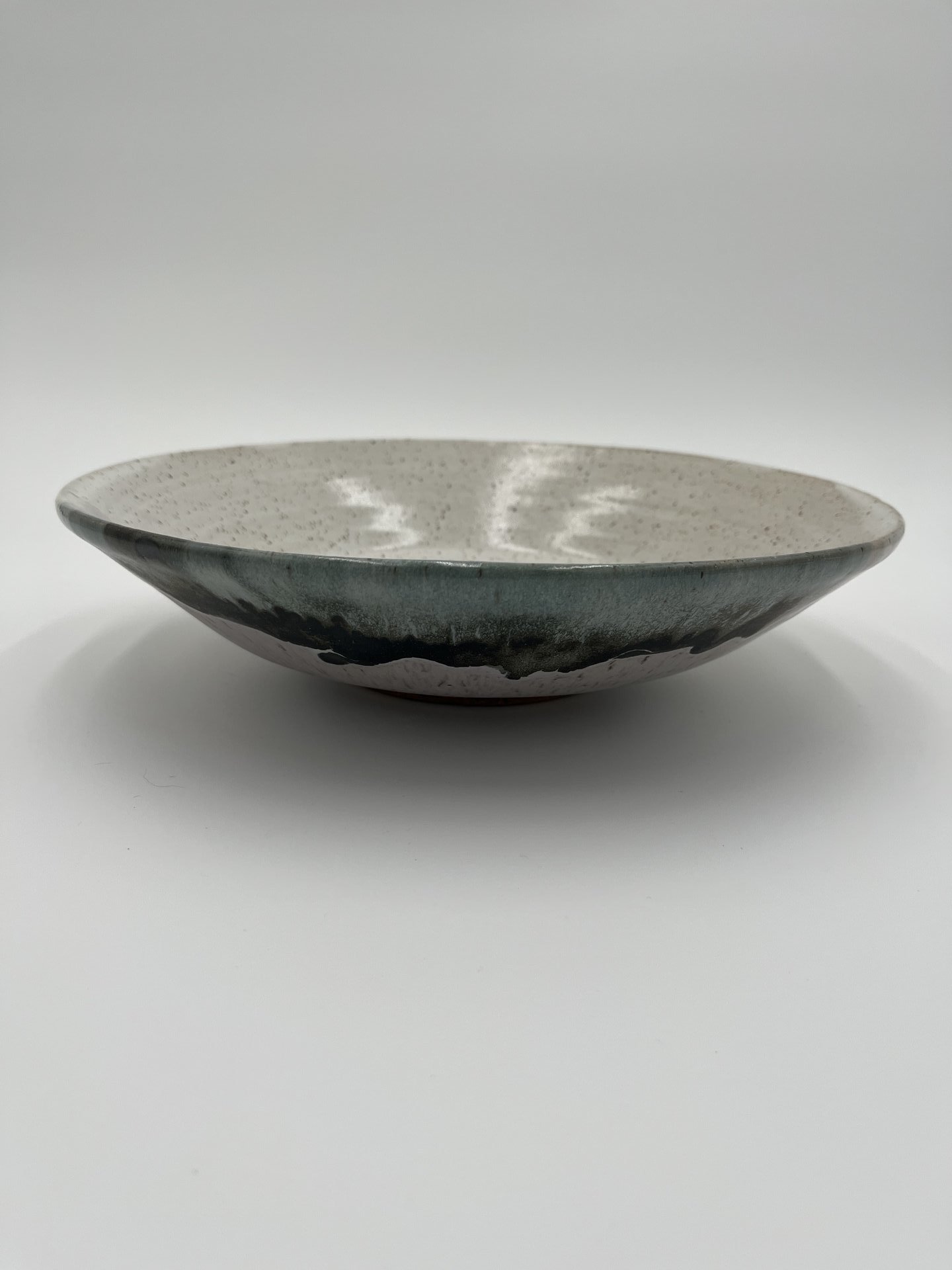 Handmade White Speckled Ceramic Serving Bowl with Black and Grey Accents