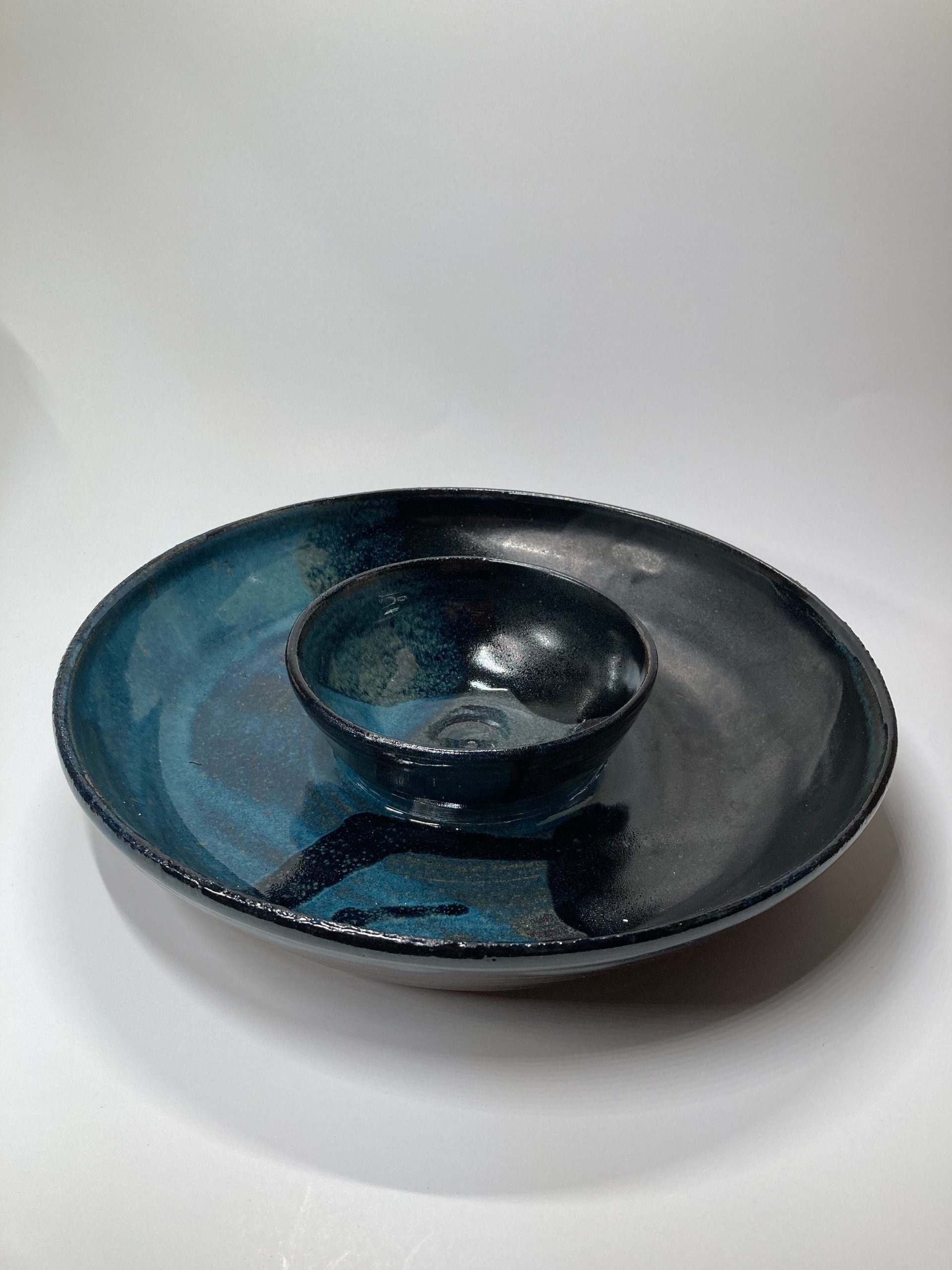 Handmade ceramic chip and dip bowl