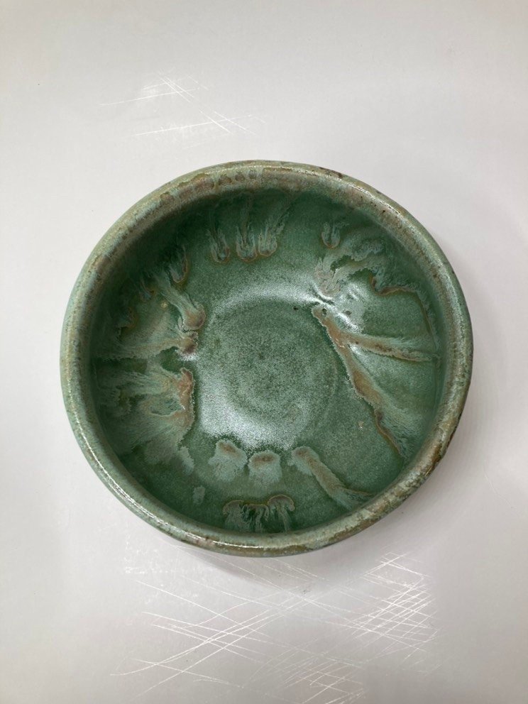 Handmade Green and Honey Ceramic Bowl