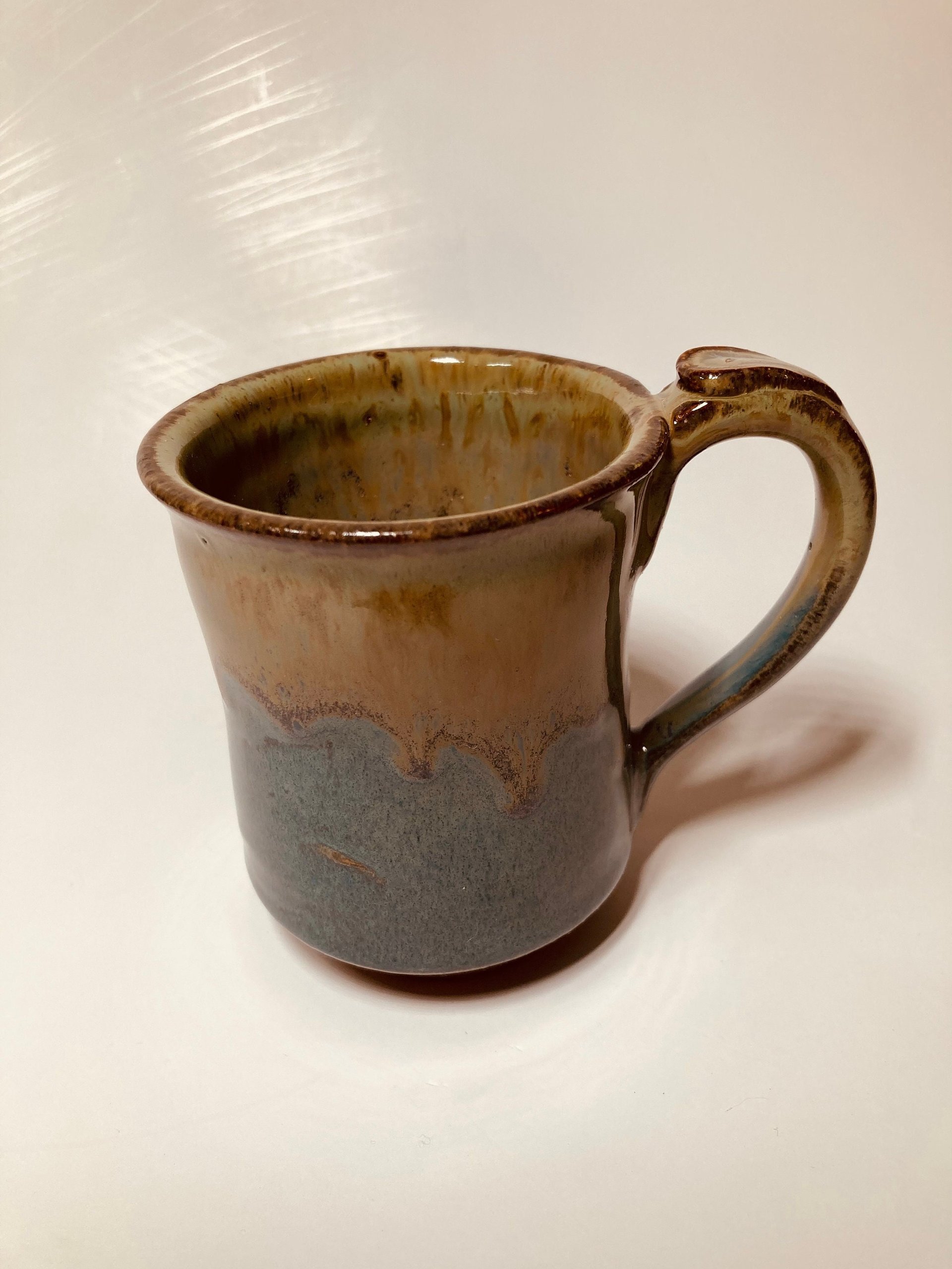 Small blue and honey ceramic mug