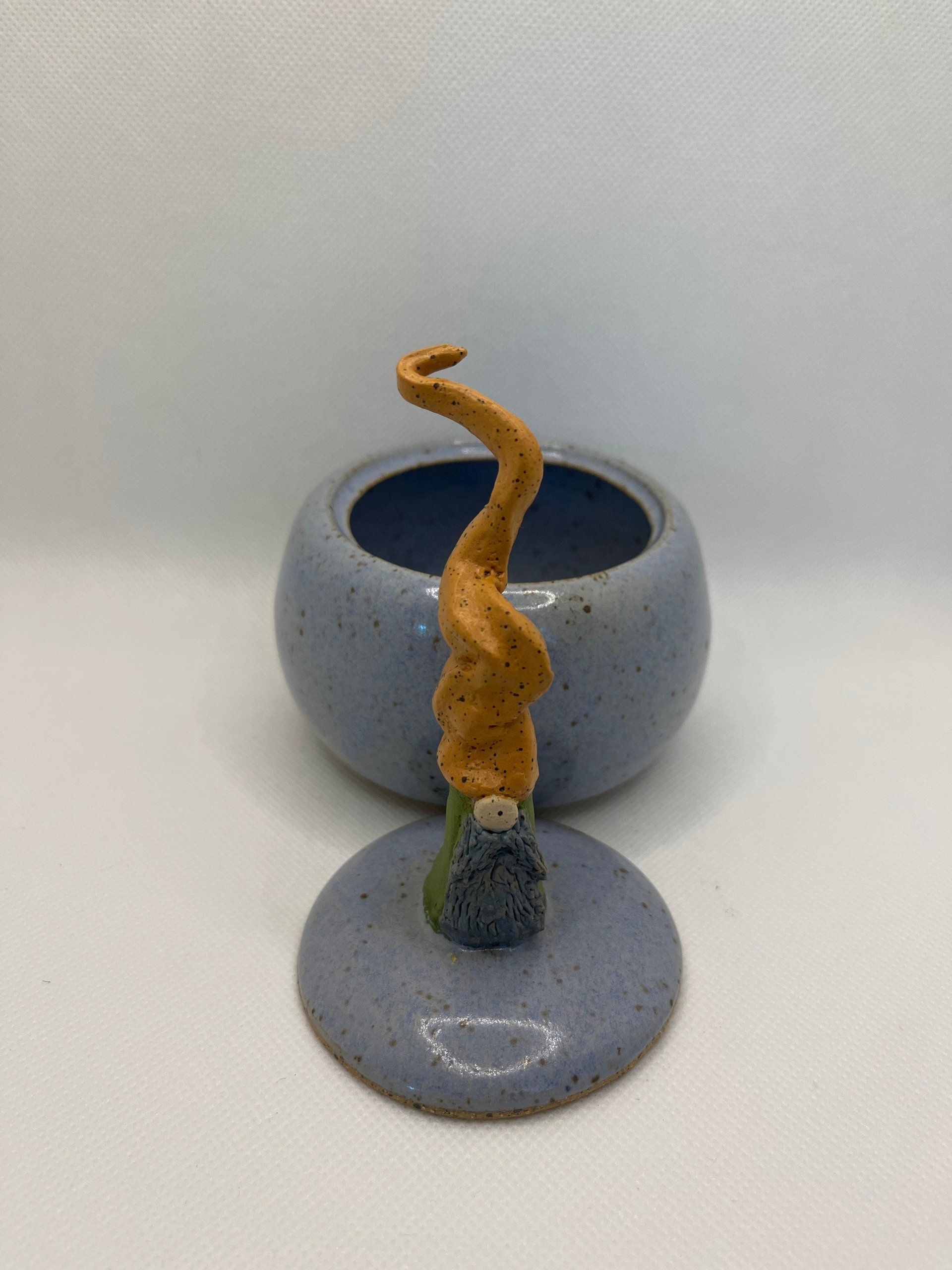 Handmade Blue Gnome Lidded Jar