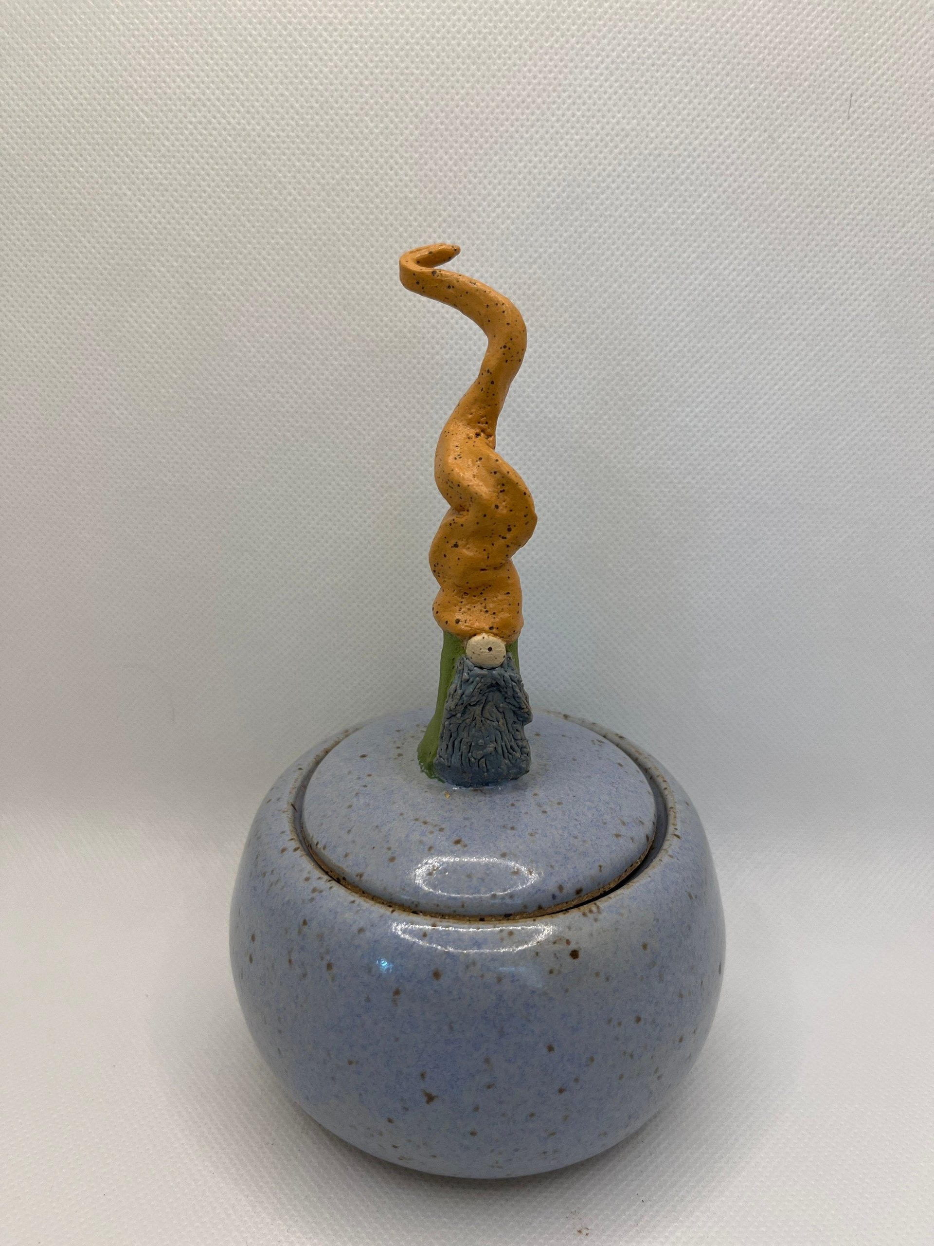 Handmade Blue Gnome Lidded Jar