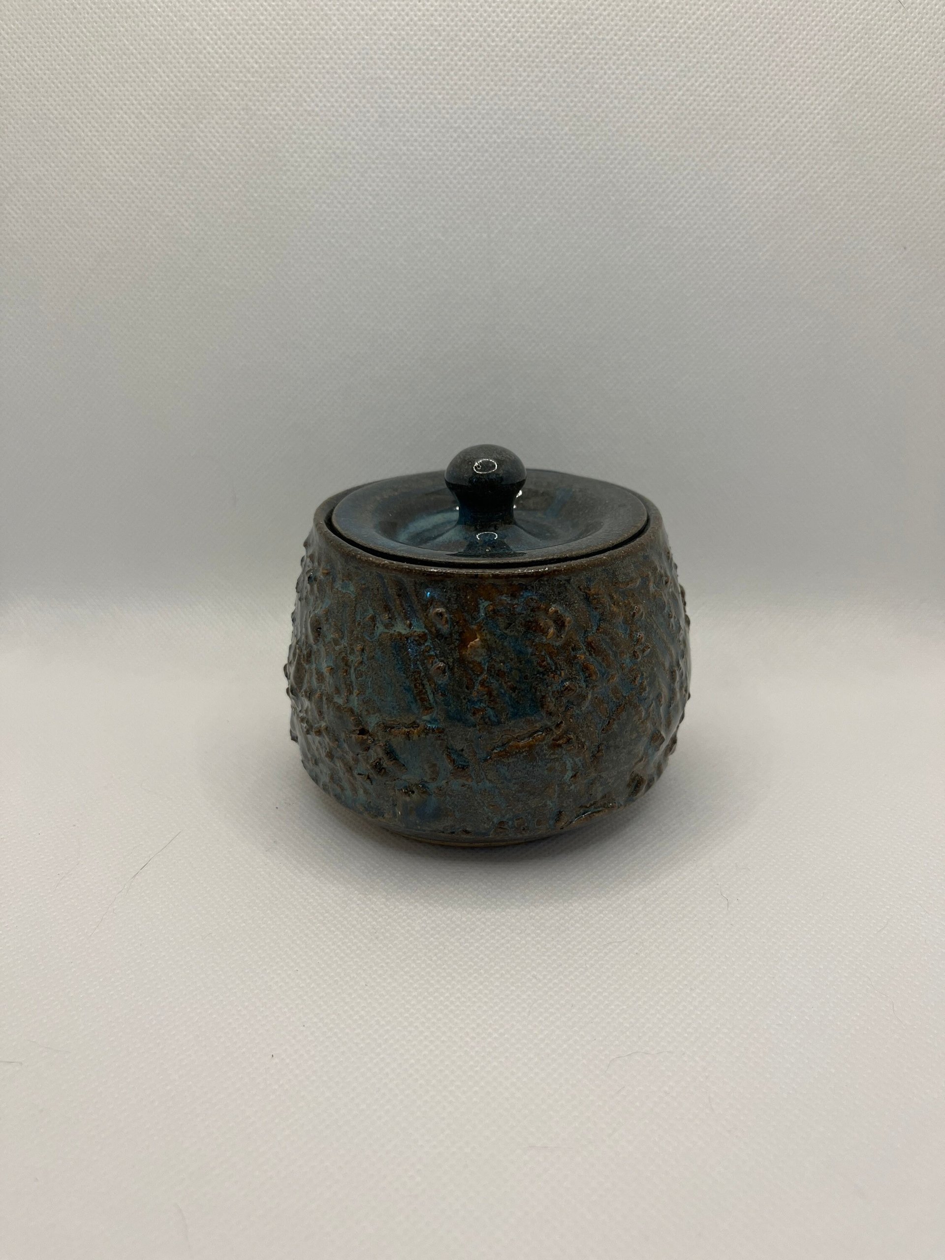 Blue Carved Ceramic Lidded Jar
