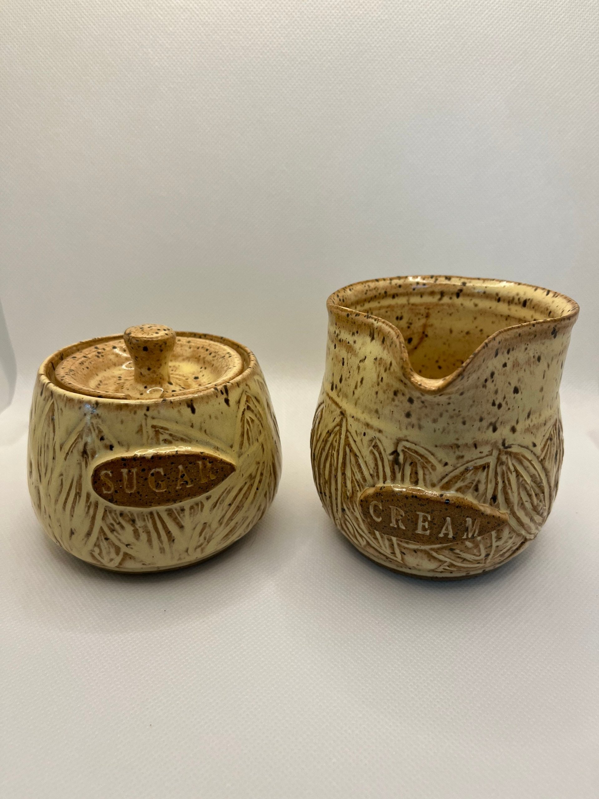 Carved Yellow Cream and Sugar Set