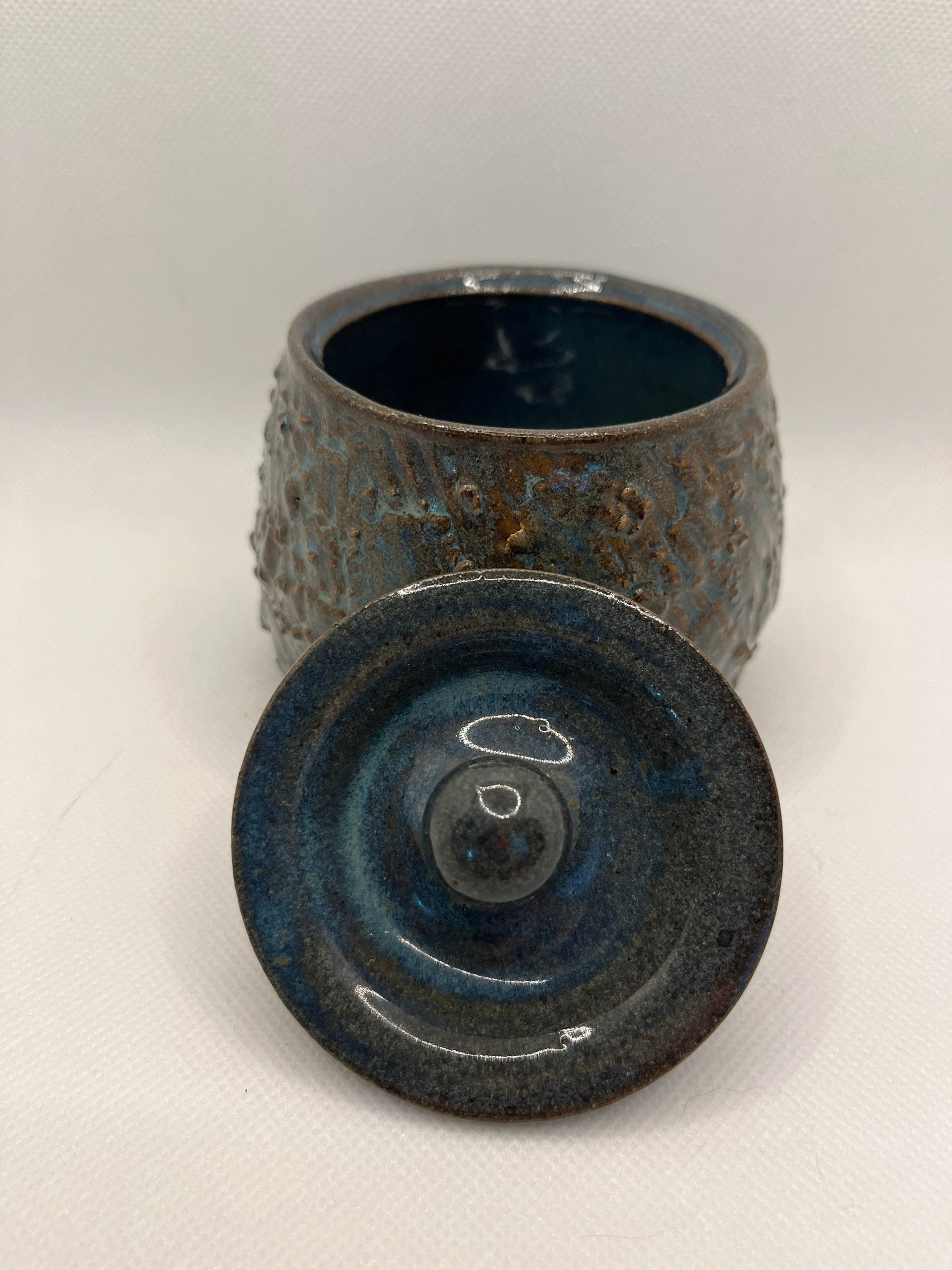 Blue Carved Ceramic Lidded Jar