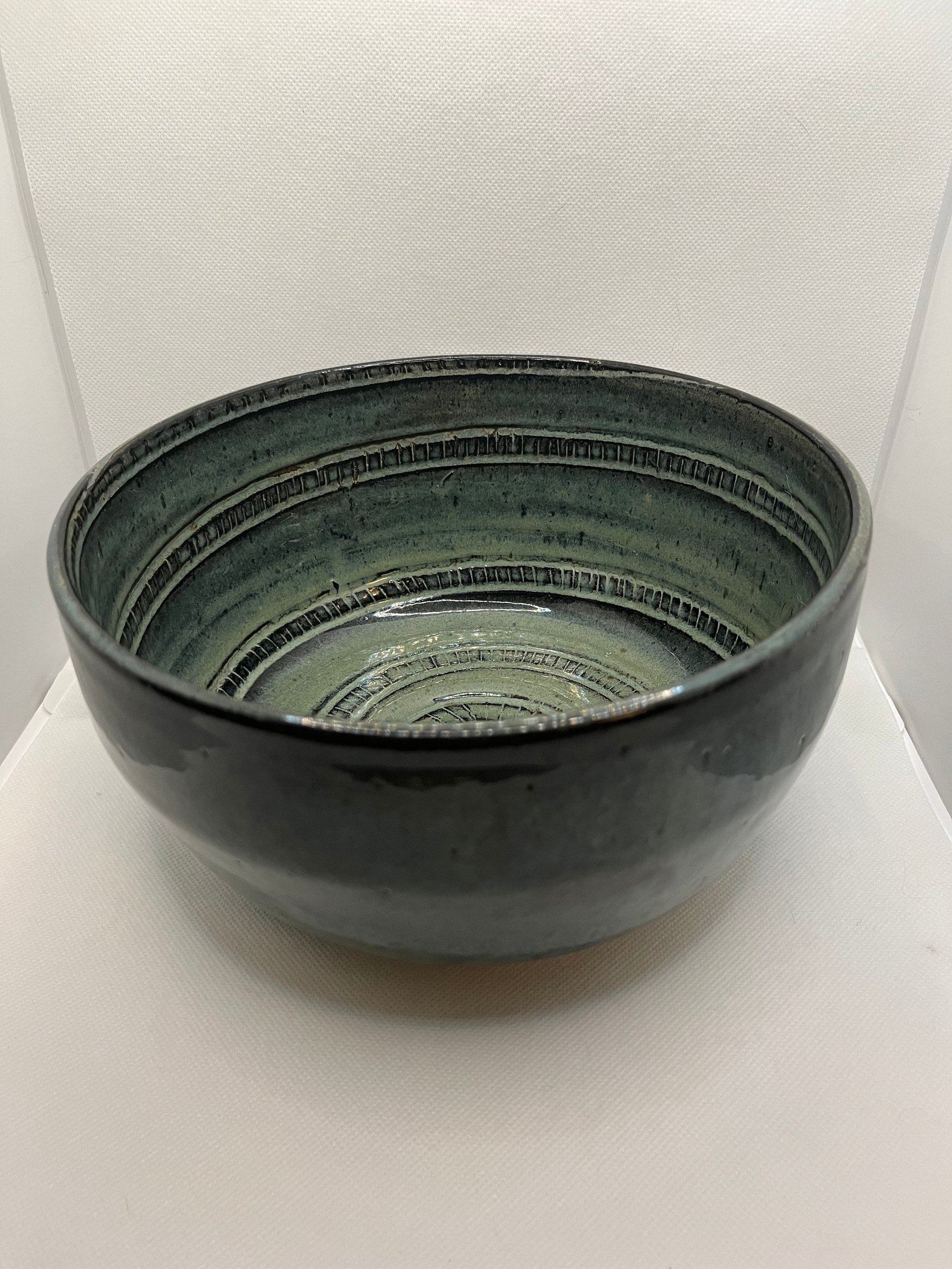 Handmade Swirl Carved Green Serving Bowl