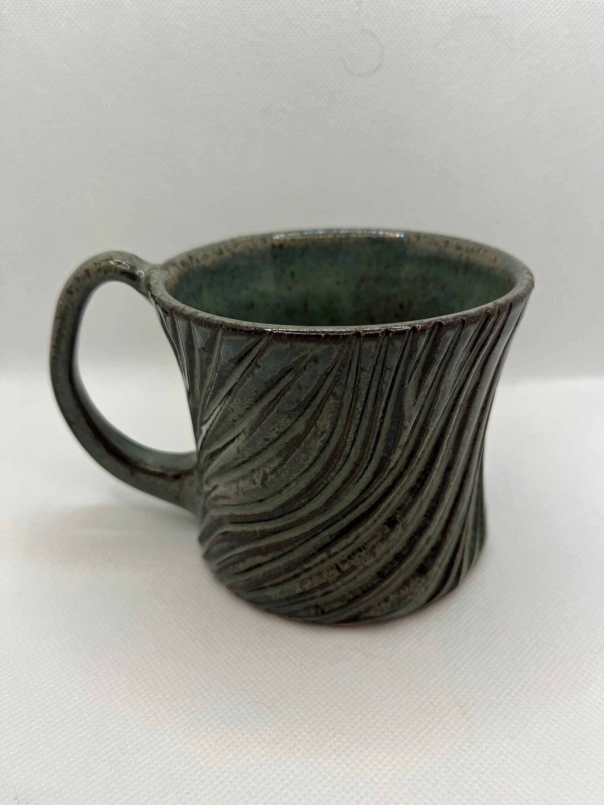 Handmade Carved Ceramic Green Mug