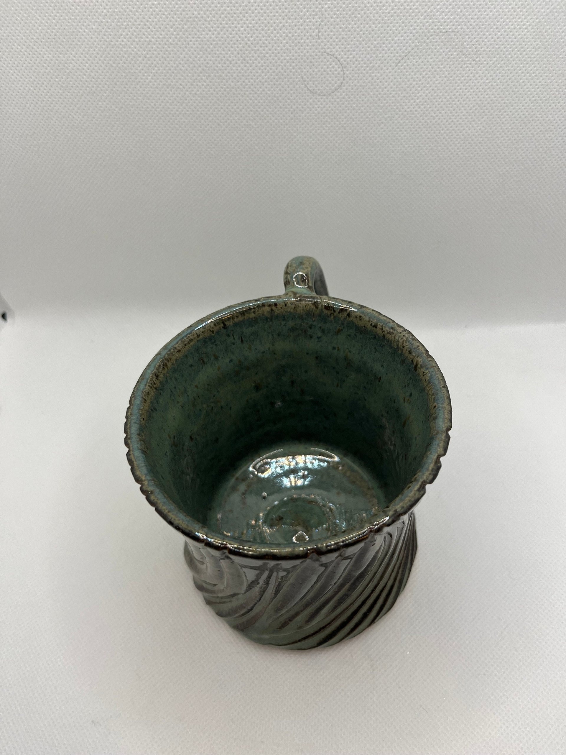 Handmade Carved Ceramic Green Mug