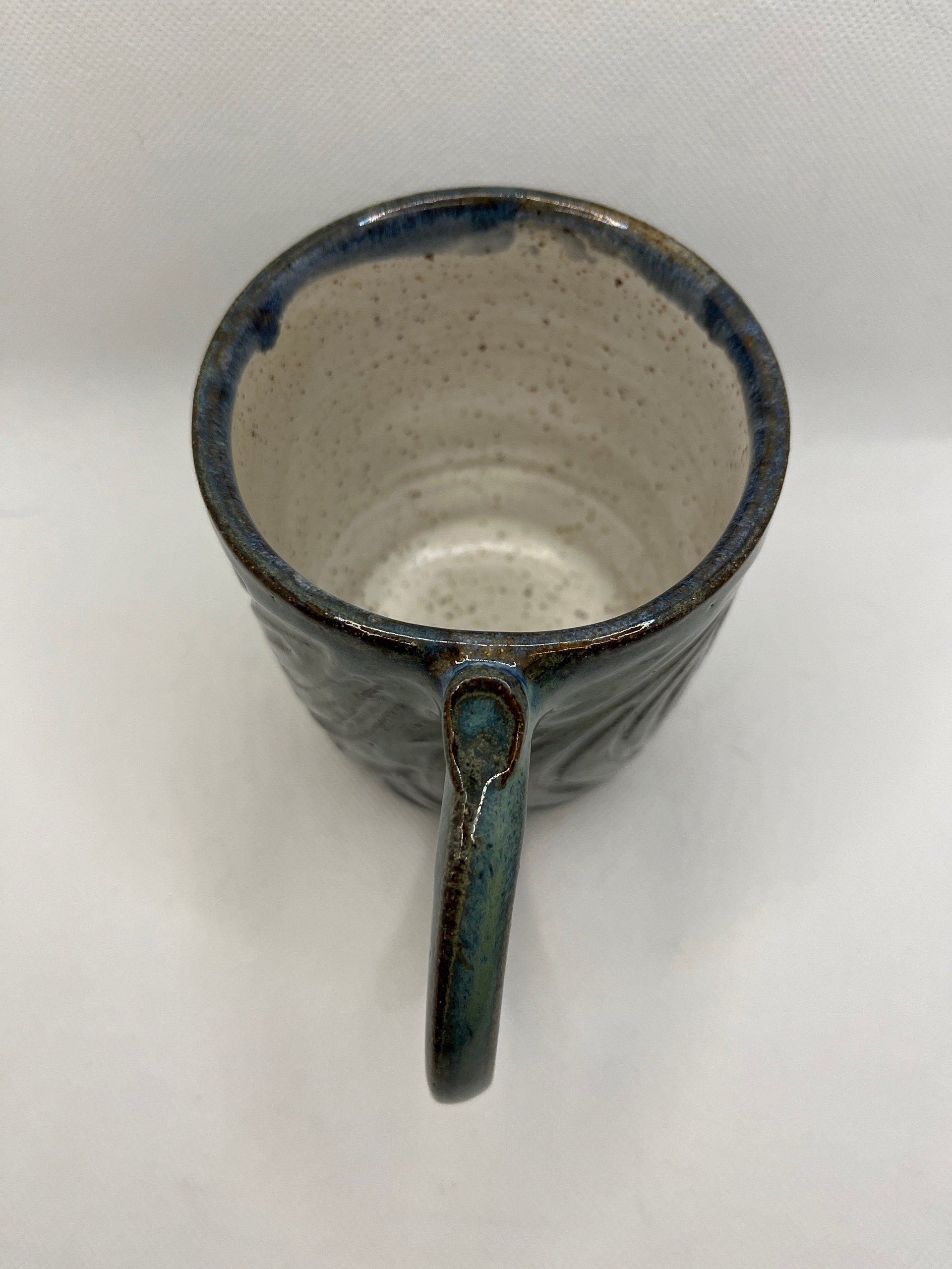Handmade Ceramic Blue-Green Carved Mug